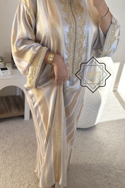 🧵🪡CAFTAN JOHARA Gris et Doré