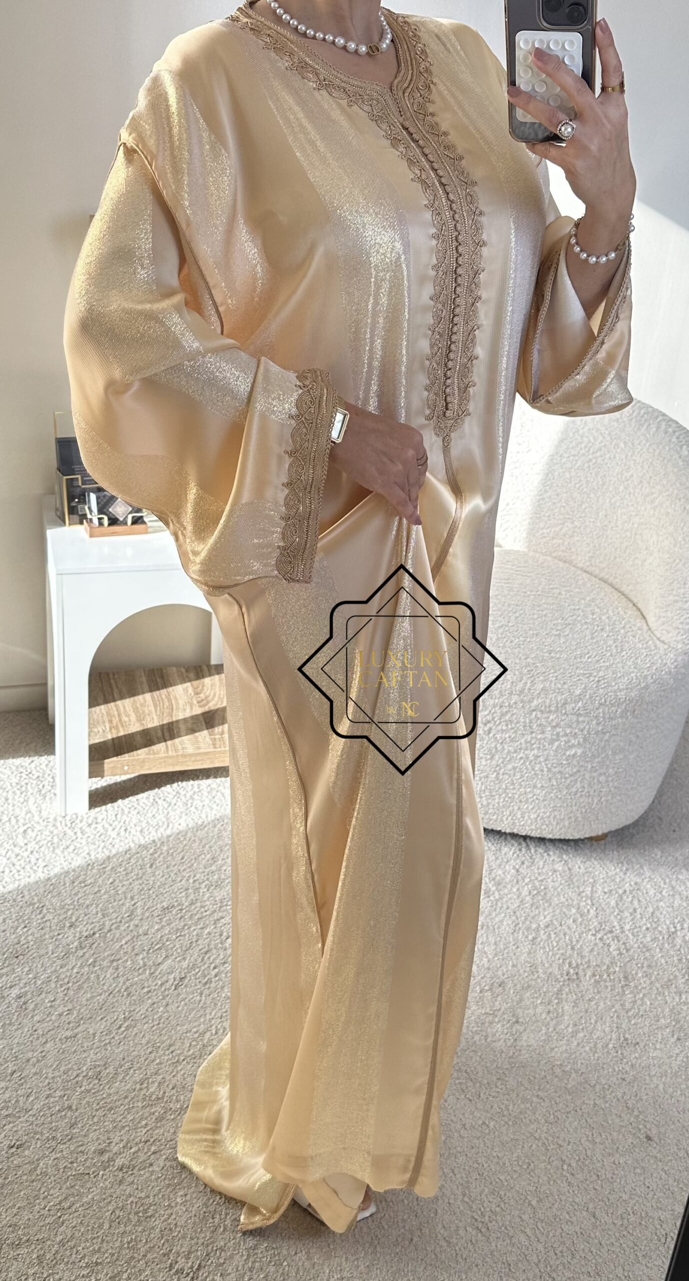 🧵🪡CAFTAN JOHARA Beige Doré